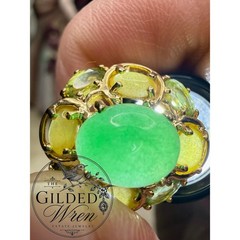 Vintage 14K Gold Jade & Tourmaline Estate Cocktail Ring | Size 7 | 4.94g