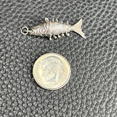 Vintage Sterling 925 Silver Asian Carp Articulated Fish Pendant Artisan Charm