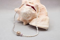 Pastel Pearl Choker Floating Carved Pearl Sterling Silver Handmade Necklace