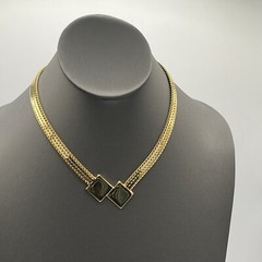 VTG Monte Square Geometric Gold Tone Chain Necklace With Clasp Extender