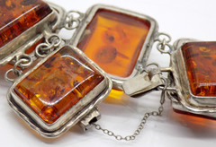 Cognac Baltic Amber Shell 925 Sterling Silver Bracelet 6.5″ Vintage