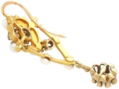Natural Pearl, 0.66Ct Diamond and Enamel, 9k Yellow Gold Drop Earrings
