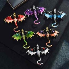Enamel Dragon Brooch For Women Men 6-color Rhinestone Flying Legand Animal Pins