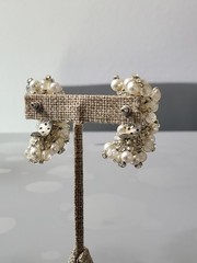 Vintage Silver Tone Pearl & Beads Swirls Earrings Beautiful See Pics 😍 K80