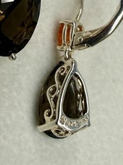 Sterling Silver 925 Fire Opal & Smoky Quartz Pear Cut Dangle Leverback Earrings
