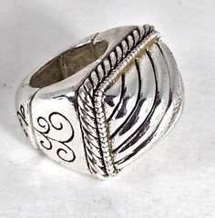 Vintage Large Chunky Square Scrollwork Bezel Silver Tone Watch Band Ring