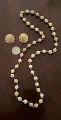 Ocean Jasper Vintage Beaded Beige Marbled Stone Necklace Pierced Earrings Set
