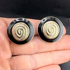 Vintage Signed Brooch and Clip On Earrings Set Gold Tone Enamel