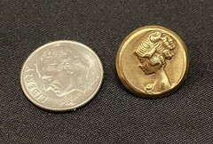 Antique Gold Tone Repoussé Victorian Lady Lapel Pin Intricate Art Deco 1920s