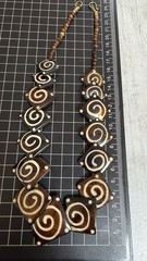 Vintage Boho Bone or Horn Statement Necklace Tribal Spiral Geometric Design