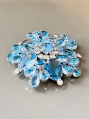 Vintage Verified JULIANA Clamper Bracelet Brooch Earrings Blue Givre Glass