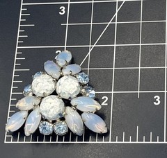 Vintage Baby Blue Moon‑Glow Brooch | Silver‑Tone Retro Mid‑Century