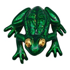 Metropolitan Museum of Art Signed MMA MAd Gold Tone Green Enamel Frog Brooch Pin