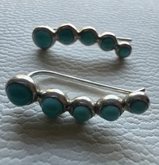 Sterling Silver 925 Graduating Faux Turquoise Glass Earrings Ear Climber SI Mark