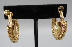 Vintage Napier Clip On Hoop Earrings Double Twisted Gold Tone Screw Back 1.5″