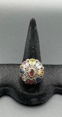 Sterling silver vintage Navaratna princess ring size 9 Thailand multi stone