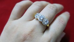 Round Cut Three-Stone Engagement Ring Micron Gold Plated Adjustable Size 7 New
