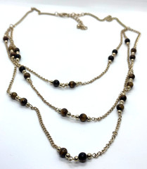 Vintage Goldtone Triple Chain Tiger’s Eye Beaded 24″ Necklace