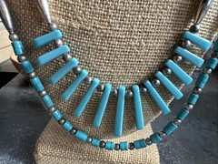 Vintage Double Strand Faux Turquoise Native American Style Fetish Necklace