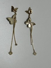 Goldtone Butterfly Earrings Blue And Clear Stones Dangles Post Back (pierced)