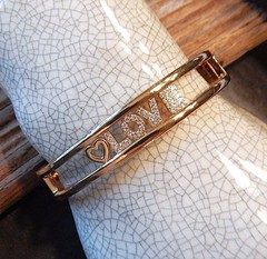 Retro Vintage ANNE KLEIN Pave Crystals Slide LOVE Cuff Bracelet NWOT S11