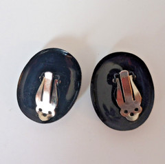 Vintage Black Metal Oval Clip-on Earrings w Colorful Polka dots EUC