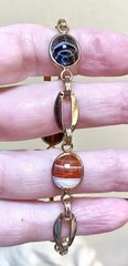 LOVELY Vintage Gold-Filled Agate, Unakite, Etc. Egyptian Scarab Bracelet