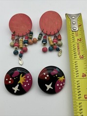 1980s-1990s Vintage Earrings Lot of 12 Pair Fashion Costume Jewelry Wood Beaded