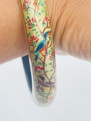 Vintage Tropical Parrot Bird Bangle Bracelet Hand Painted Gold Statement