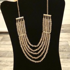 Vintage Layered Glass bib Necklace Champagne Colored Statement Sparkle Jewelry