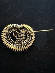 Vintage 1990s Pink and Purple Rhinestone Swirl Pin w/Brass Toned Finish