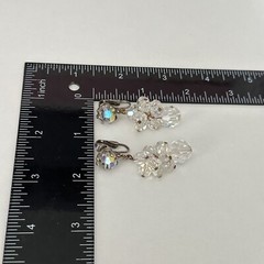 Vintage AB Crystal Glam Cha Cha Beaded Clip On Dangle Drop Earrings