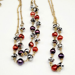 Colorful Burgundy and Plum Pearl with Crystal Beaded Long Station Necklace 36 in