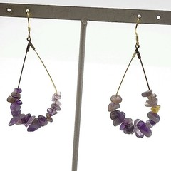 Sterling Silver Gold Plated Purple Amethyst bead teardrop dangle earrings
