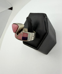 925 Vintage Thulite Opal Charoite Multi-Stone Abstract Ring Size 7.25 9.6 grams