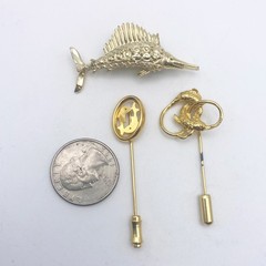 Lot of 3 Gold Tone Fish Lapel/Stick Pin Brooches – Gerry’s Swordfish + Fish