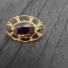 VTG Estate Costume Brooch Lot 4pc Red Rose Enamel Heart Amethyst Glass Grape Pin