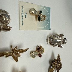 GOLD/SILVER TONE ANGEL BIRD MINI FIGURAL PIN LOT 21pc FEW BIRTHSTONE RHINESTONE