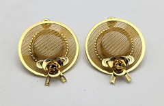 Vintage Gold Tone Mesh Hat Earrings Floral Bow Figural Stud 30mm