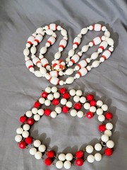 Vintage Glass Bead Lot of 2 Spring Ring Closure Red White Round 18
