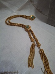 Vintage Ornate Gold Lariat Twisted Necklace With Turquoise Station & Clasp