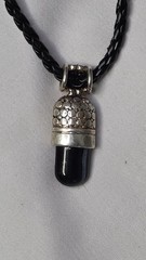 Vintage, Black Stone Pendant, Sterling Silver, 15″ Black Leather Cord (1168)