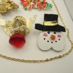 Vintage Christmas Jewelry Lot Santa Tree Angel Snowman Cardinal Poinsettia