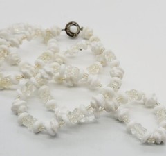 Miriam Haskell Beaded Necklace 31 in White Vintage Asymmetrical Signed