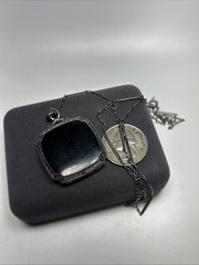 Antique Art Deco Sterling Silver Flower Basket Enamel Locket Necklace