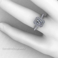 14K White Gold Over 2CT Radiant Lab-Created Diamond Vintage Halo Engagement Ring