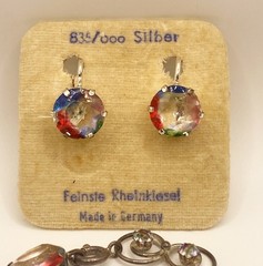 SILVER 835 FEINSTE RHEINKIESEL IRIS RAINBOW GLASS CAB BRACELET & EARRING SET