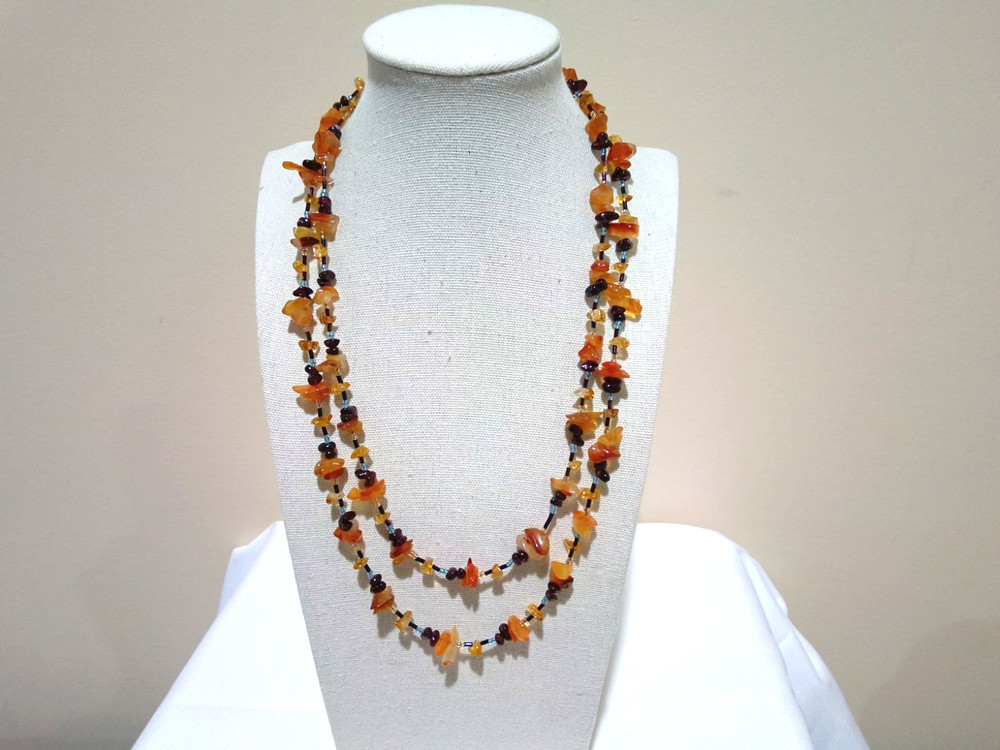 Vintage Gemstone Necklace Featuring Autumn Inspired Palette, 42″