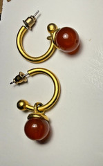 Vintage Amber Colored Bead Hoop Earrings Gold Tone Pierced Stud Boho 1″