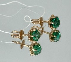 USSR Vintage Original Emerald (lab. made) Rose Gold Stud Earrings 583 14K 3,11 g